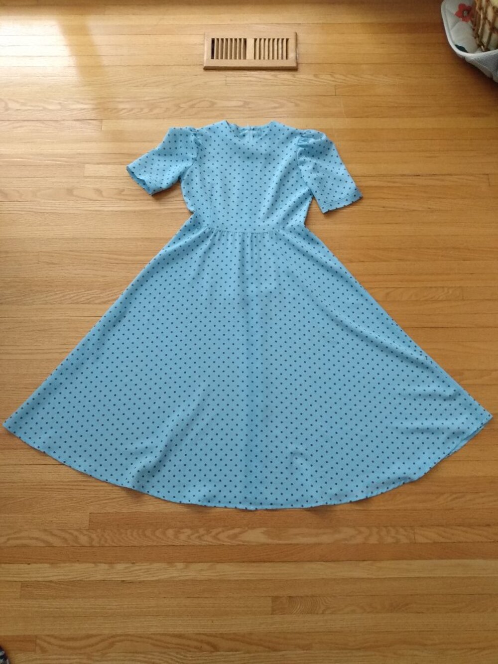 Vintage Girl's Handmade Mennonite Prairie Dress 32" Chest Blue Polka Dots Modest